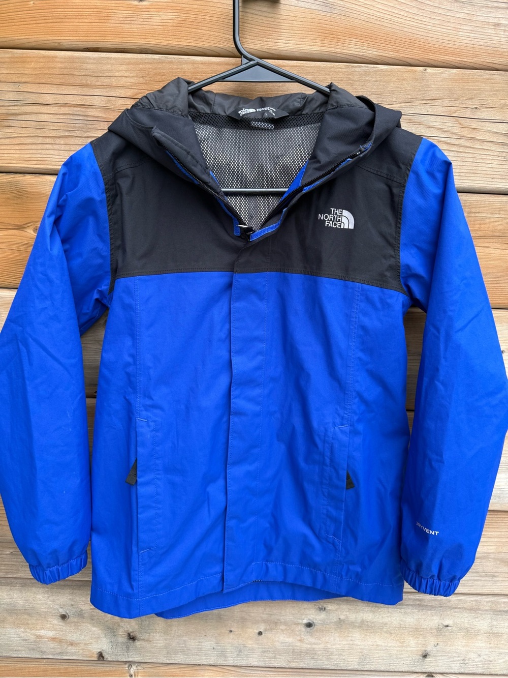 The North Face Boy’s Royal Blue and Black Hooded Rain Jacket Size small